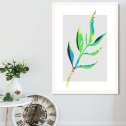 ARTZE Papyrus Leaf Blue & Green Abstract Minimalist Framed Print SIZE: A2 with White Frame in Mid Blue - thumbnail 2