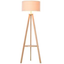 Wyld Haus Laravi Natural Wood Tripod Floor Lamp Linen Shade & Shelf 154cm in Cream - thumbnail 2