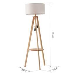 Wyld Haus Laravi Natural Wood Tripod Floor Lamp Linen Shade & Shelf 154cm in Cream - thumbnail 4
