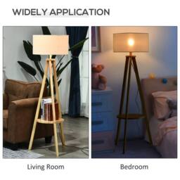 Wyld Haus Laravi Natural Wood Tripod Floor Lamp Linen Shade & Shelf 154cm in Cream - thumbnail 7