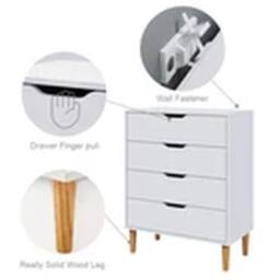EONLION White Chest of 4 Drawers Bedroom Storage Bedside Table - thumbnail 3