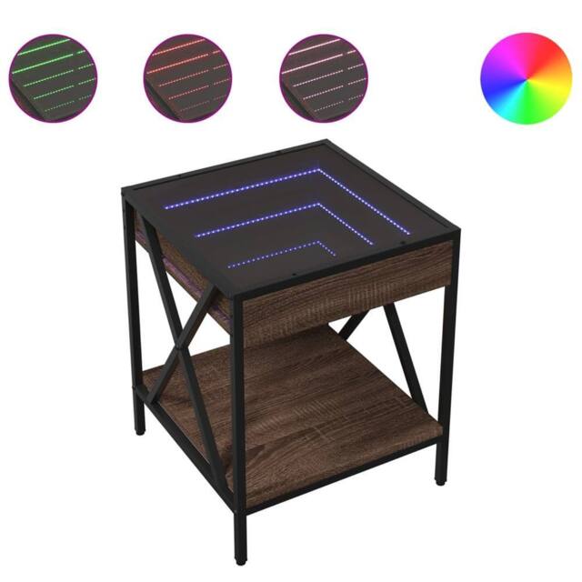 Berkfield Home Coffee Table with Infinity LED Brown Oak 40x40x49 cm - Size: 40 x 40 x 49 cm - image 1