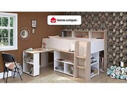Vente-unique Combined Bed 90 X 200 Cm With Desk & Storage - White & Natural in Light Oak - Size: Single - thumbnail 4