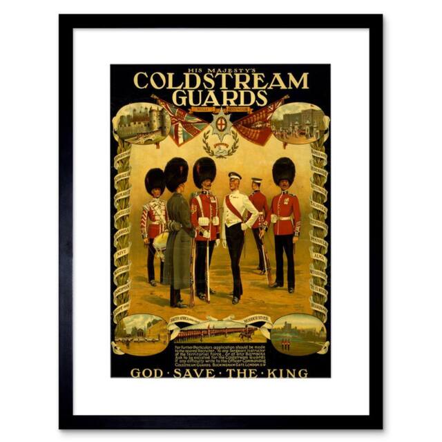 "Artery8 War WWI Britain Enlist Coldstream Guard King Framed Art Print in Brown - Size: W12"" x H16""" - image 1