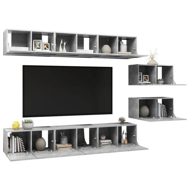 Berkfield Home TV Cabinets 8 pcs Concrete Grey Engineered Wood - image 1