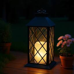 Bright Zeal 2 Packs 34cm Black Vintage Lanterns with LED Flicker Candles & Timer - thumbnail 3