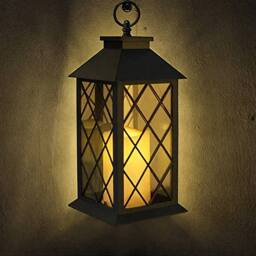 Bright Zeal 2 Packs 34cm Black Vintage Lanterns with LED Flicker Candles & Timer - thumbnail 1