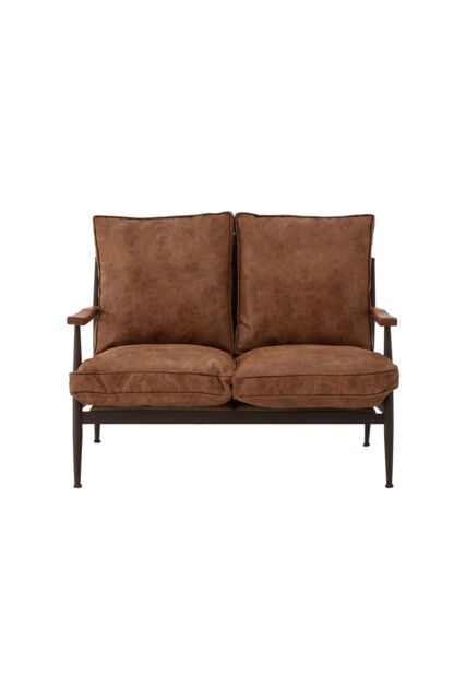 Orsina Compact 2 Seater Sofa With Durable Metal Frame, Rustic Black Finish Two-Seater Couch, Settee Seat For Patio in Brown - image 1