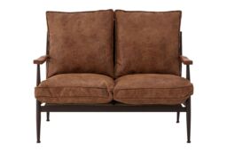 Orsina Compact 2 Seater Sofa With Durable Metal Frame, Rustic Black Finish Two-Seater Couch, Settee Seat For Patio in Brown - thumbnail 6