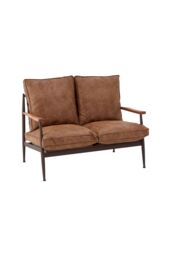 Orsina Compact 2 Seater Sofa With Durable Metal Frame, Rustic Black Finish Two-Seater Couch, Settee Seat For Patio in Brown - thumbnail 2