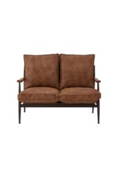 Orsina Compact 2 Seater Sofa With Durable Metal Frame, Rustic Black Finish Two-Seater Couch, Settee Seat For Patio in Brown - thumbnail 1