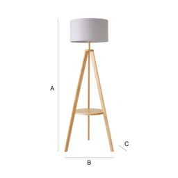 ValueLights Morrigan Natural Wood Tripod Floor Lamp & Fabric Drum Shade & Bulb in Grey - thumbnail 9
