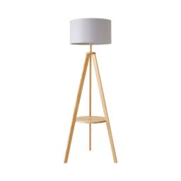 ValueLights Morrigan Natural Wood Tripod Floor Lamp & Fabric Drum Shade & Bulb in Grey - thumbnail 3