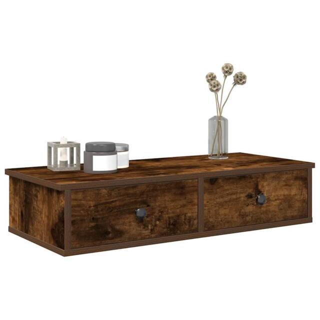 Berkfield Home Wall Shelf with Drawers Smoked Oak 80x31x17 cm Engineered Wood in Brown - Size: 80 x 31 x 17 cm - image 1