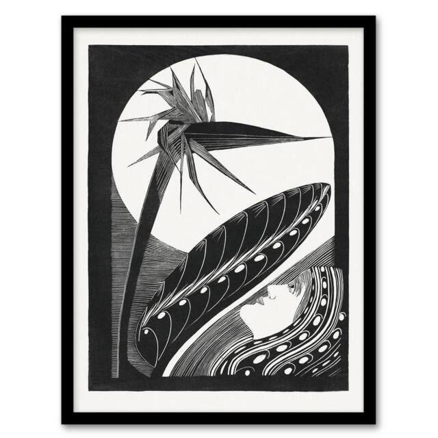 Artery8 Samuel J De Mesquita Framed Wall Art Strelitzia Overblown & Full Moon in White - Size: A4 - image 1