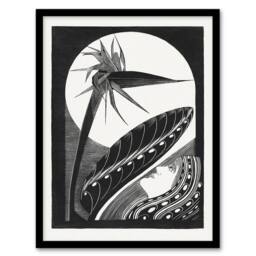 Artery8 Samuel J De Mesquita Framed Wall Art Strelitzia Overblown & Full Moon in White - Size: A4 - thumbnail 1