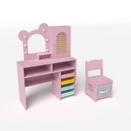 Costway Kids Princess Vanity Table & Chair Set with 5 Drawers & Lights in Pink - thumbnail 3