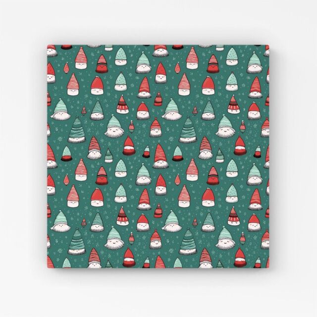 "Warren Reed - Designer Hand Drawn Joyful Santa Hats Canvas in Green - Size: W16"" x H16""" - image 1