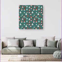 "Warren Reed - Designer Hand Drawn Joyful Santa Hats Canvas in Green - Size: W16"" x H16""" - thumbnail 4
