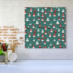 "Warren Reed - Designer Hand Drawn Joyful Santa Hats Canvas in Green - Size: W16"" x H16""" - thumbnail 2