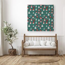 "Warren Reed - Designer Hand Drawn Joyful Santa Hats Canvas in Green - Size: W16"" x H16""" - thumbnail 3