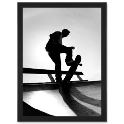 Artery8 Photography Sport Skateboarding Skater Silhouette A4 Artwork Framed Wall Art Print in Black - thumbnail 1