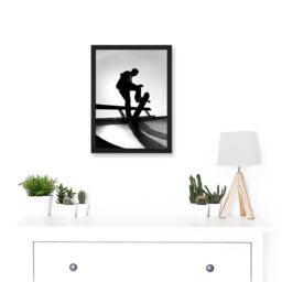 Artery8 Photography Sport Skateboarding Skater Silhouette A4 Artwork Framed Wall Art Print in Black - thumbnail 2
