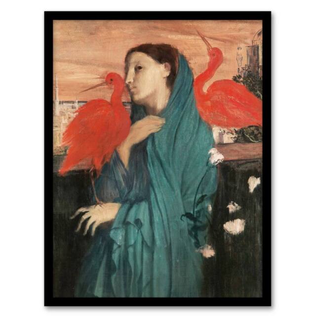 Artery8 Young Woman with Ibis Birds Edgar Degas Vintage Framed Wall Art Print - Size: A4 - image 1