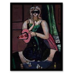 Artery8 Carnival Mask Green Violet & Pink Beckmann Framed Wall Art Print - Size: A3 - thumbnail 1
