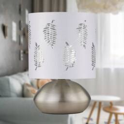 First Choice Lighting Set of 2 Jenson - Brushed Chrome Touch Table Lamps White Fern Shade in Silver - thumbnail 3