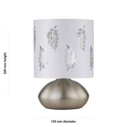 First Choice Lighting Set of 2 Jenson - Brushed Chrome Touch Table Lamps White Fern Shade in Silver - thumbnail 6
