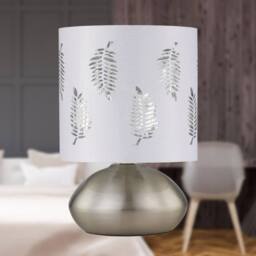 First Choice Lighting Set of 2 Jenson - Brushed Chrome Touch Table Lamps White Fern Shade in Silver - thumbnail 4