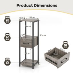 Costway 3 Tier Tall Metal Plant Stand Indoor Plant Table Display Shelf w/ Drawer in Grey - thumbnail 2