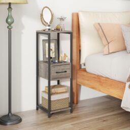 Costway 3 Tier Tall Metal Plant Stand Indoor Plant Table Display Shelf w/ Drawer in Grey - thumbnail 5