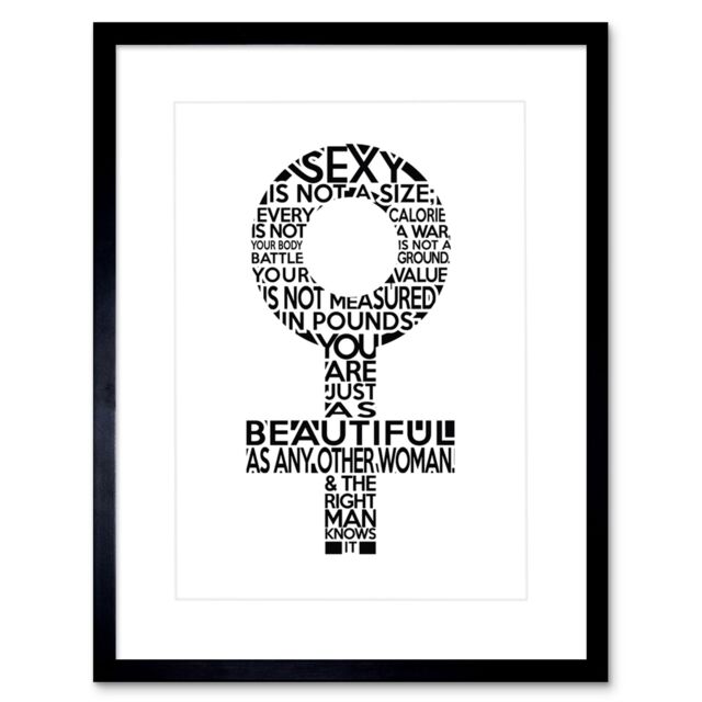 "Artery8 Wall Art Print Woman Sexy not a Size Symbol Framed in Black - Size: W7"" x H9""" - image 1