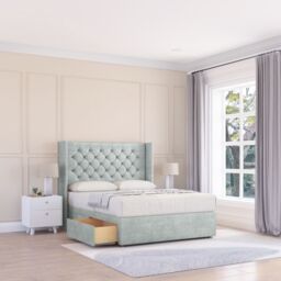 "Sloomy Dior Naples Wingback Bed Set, 2 Drawers & 54"" Floor Standing Headboard in Silver - Size: Super King" - thumbnail 1