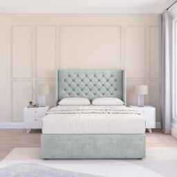 "Sloomy Dior Naples Wingback Bed Set, 2 Drawers & 54"" Floor Standing Headboard in Silver - Size: Super King" - thumbnail 2