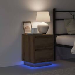 Berkfield Home Modern Bedside Cabinets with LED Lights 2 pcs Artisan Oak 39x34.5 in Brown - thumbnail 5
