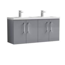 Balterley Level 1205mm Wall Hung 4 Door Unit, Double Polymarble Basin Satin Grey