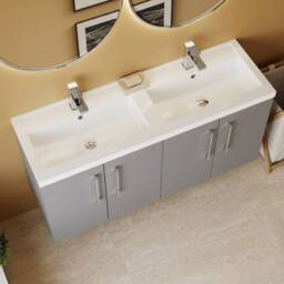 Balterley Level 1205mm Wall Hung 4 Door Unit, Double Polymarble Basin Satin Grey - thumbnail 4