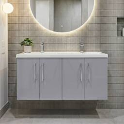 Balterley Level 1205mm Wall Hung 4 Door Unit, Double Polymarble Basin Satin Grey - thumbnail 3