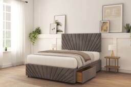 "Sloomy Amberley Naples Divan Bed Base 2 Drawers Right Side With 26"" Strutted Headboard & 12"" Matching Footboard in Grey - Size: Small Single" - thumbnail 2