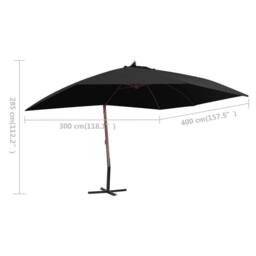 Berkfield Home Hanging Parasol with Wooden Pole 400x300 cm Black - thumbnail 8