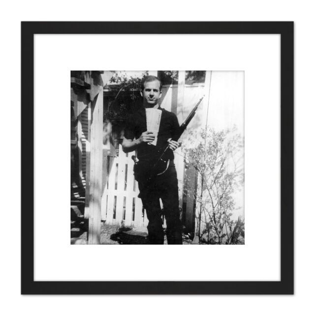 Artery8 JFK Kennedy Assassin Harvey Oswald Backyard Photo 8X8 Inch Square Wooden Framed Wall Art Print Picture with Mount in Black - image 1