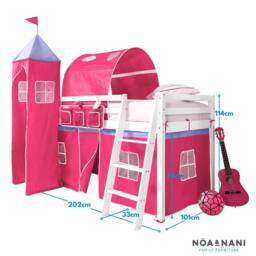 Nöa and Nani Moro Cabin Bed Midsleeper with Pink Tent, Tower & Tunnel in White - Size: Single - thumbnail 5