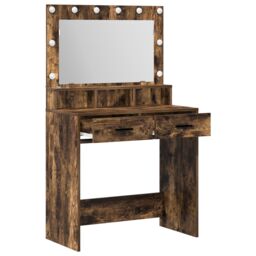 Berkfield Home Makeup Table with LED Lights - Smoked Oak 79x41x135 cm in Brown - Size: 79 x 41 x 135 cm - thumbnail 4