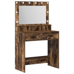 Berkfield Home Makeup Table with LED Lights - Smoked Oak 79x41x135 cm in Brown - Size: 79 x 41 x 135 cm - thumbnail 2