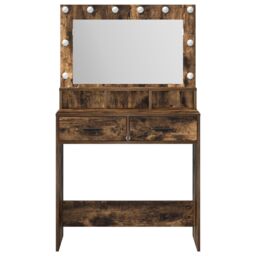 Berkfield Home Makeup Table with LED Lights - Smoked Oak 79x41x135 cm in Brown - Size: 79 x 41 x 135 cm - thumbnail 5