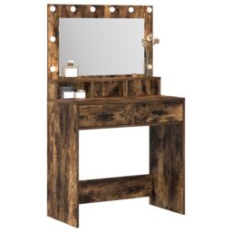 Berkfield Home Makeup Table with LED Lights - Smoked Oak 79x41x135 cm in Brown - Size: 79 x 41 x 135 cm - thumbnail 3