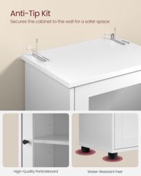 VASAGLE Tall Slim Bathroom Cabinet with Glass Door & Open Shelf in White - thumbnail 5